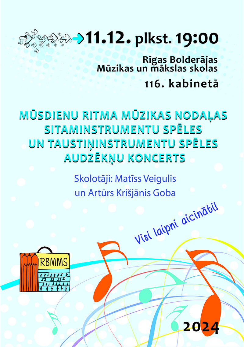 Mūsdienu ritma un mūzikas nodaļas sitaminstrumentu spēles un taustiņinstrumentu spēles audzēkņu koncerts