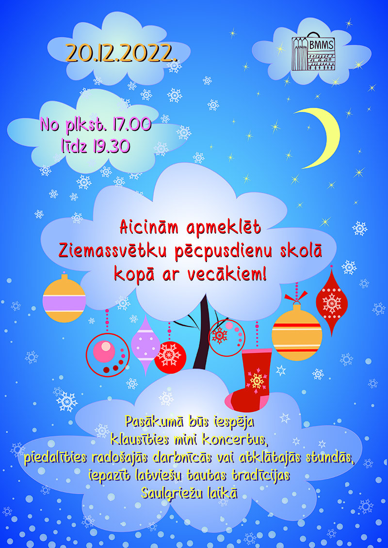 Audzēkņus kopā ar vecākiem aicinām uz Ziemassvētku pēcpusdienu!